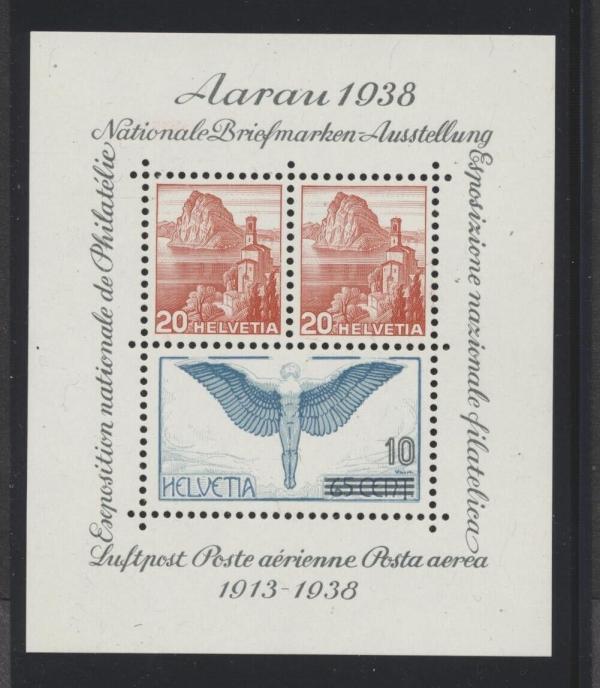 Europe | Arrau Stamp Exposition Switzerland Postage Stamp Souvenir Sheet Issued 1938 Multicolor Europe Europe