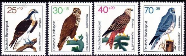 Europe | Birds of Prey Set of Three Germany Postage Stamps Issued 1973 Multicolor Europe Europe