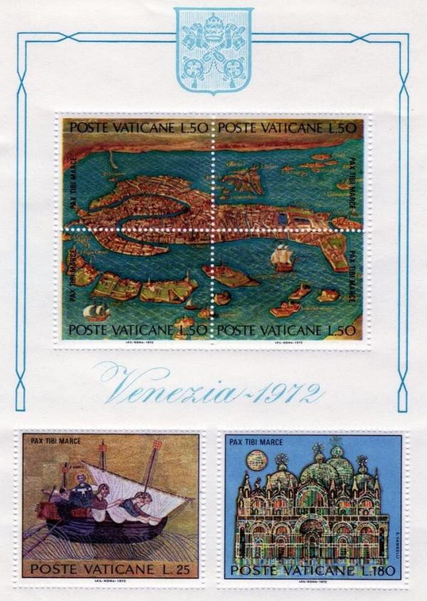 Europe | Campaign to Save Venice Vatican City Souvenir Sheet of Six Postage Stamps Issued 1972 Multicolor Europe Europe
