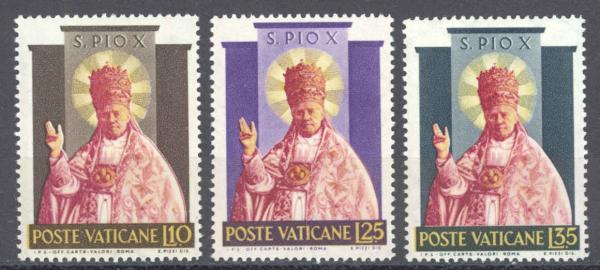 Europe | Canonization of Pope Pius X Set of Three Vatican City Postage Stamps Issued 1954 Multicolor Europe Europe