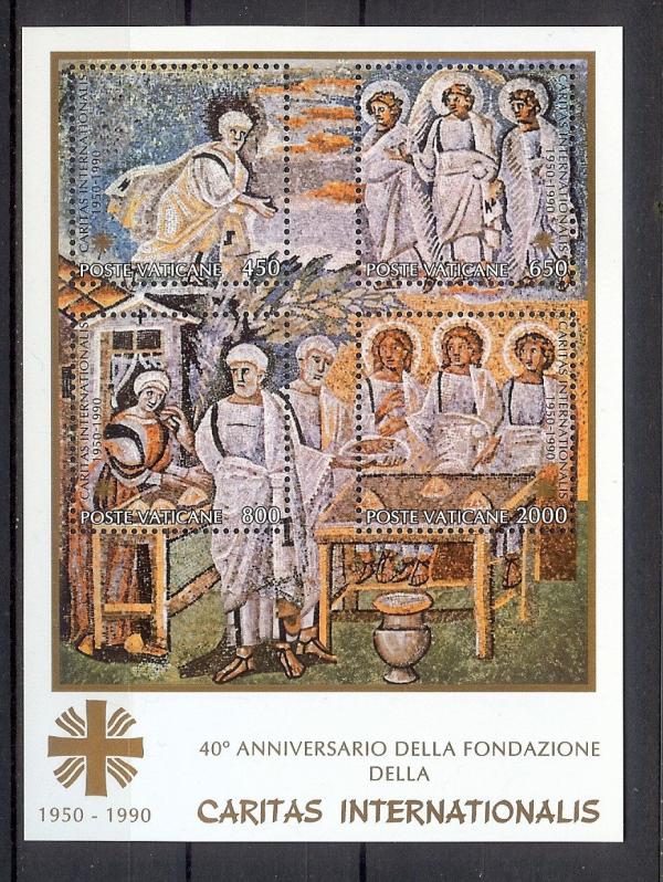 Europe | Caritas International Vatican City Souvenir Sheet of Four Postage Stamps Issued 1990 Multicolor Europe Europe