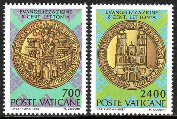 Europe | Christianization of Latvia Set of Two Vatican City Postage Stamps Issued 1987 Multicolor Europe Europe