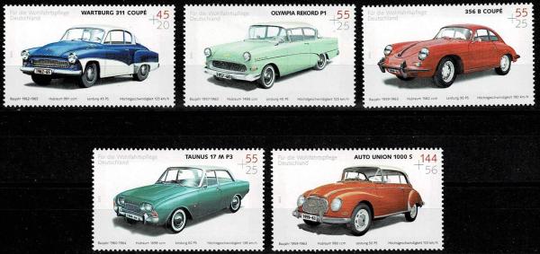 Europe | Classic Automobiles Set of Five Germany Postage Stamps Issued 2003 Multicolor Europe Europe