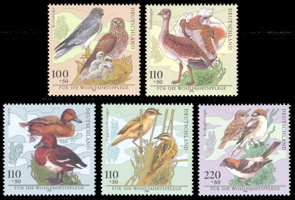 Europe | Endangered Bird Species Set of 5 Germany Postage Stamps Issued 1998 Multicolor Europe Europe