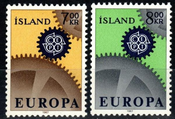 Europe | Europa Cogwheels Set of Two Iceland Postage Stamps Issued 1967 Multicolor Europe Europe