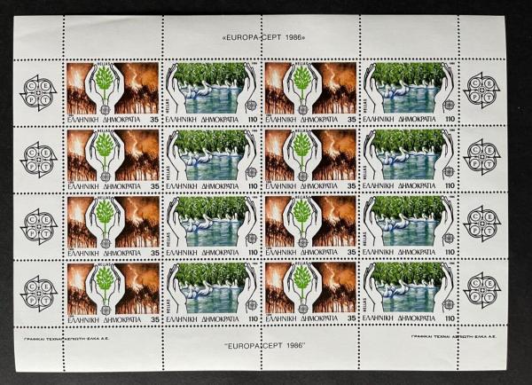 Europe | Europa Nature and Environment Sheet of Sixteen Greece Postage Stamps Issued 1986 Multicolor Europe Europe