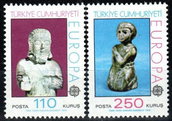 Europe | Europa Sculptures Set of Two Turkey Postage Stamps Issued 1974 Multicolor Europe Europe