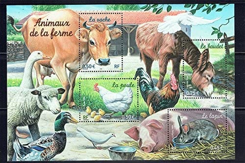 Europe | French Farm Animals Souvenir Sheet of Four France Postage Stamps Issued 2004 Multicolor Europe Europe
