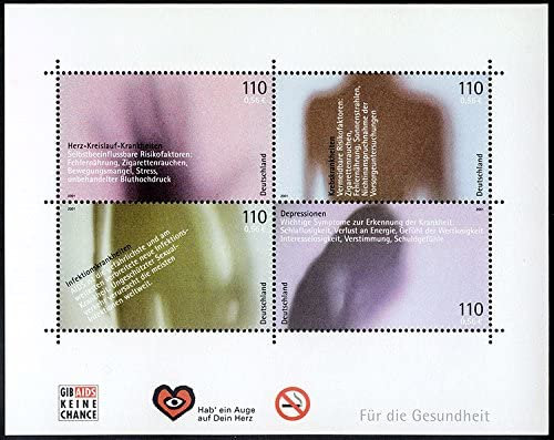 Europe | Healthcare Souvenir Sheet of Four Germany Postage Stamps Issued 2001 Multicolor Europe Europe