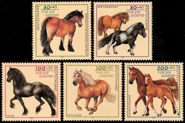 Europe | Horses Set of Five Germany Postage Stamps Issued 1997 Multicolor Europe Europe