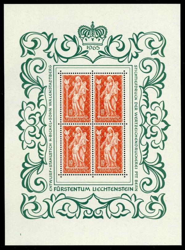 Europe | Madonna of Schellenberg Miniature Sheet of Four Liechtenstein Postage Stamps Issued 1965 Multicolor Europe Europe