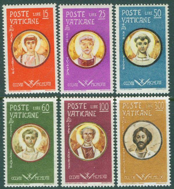 Europe | Martyrs of Persecution of Valerian Set of Six Vatican City Postage Stamps Issued 1959 Multicolor Europe Europe