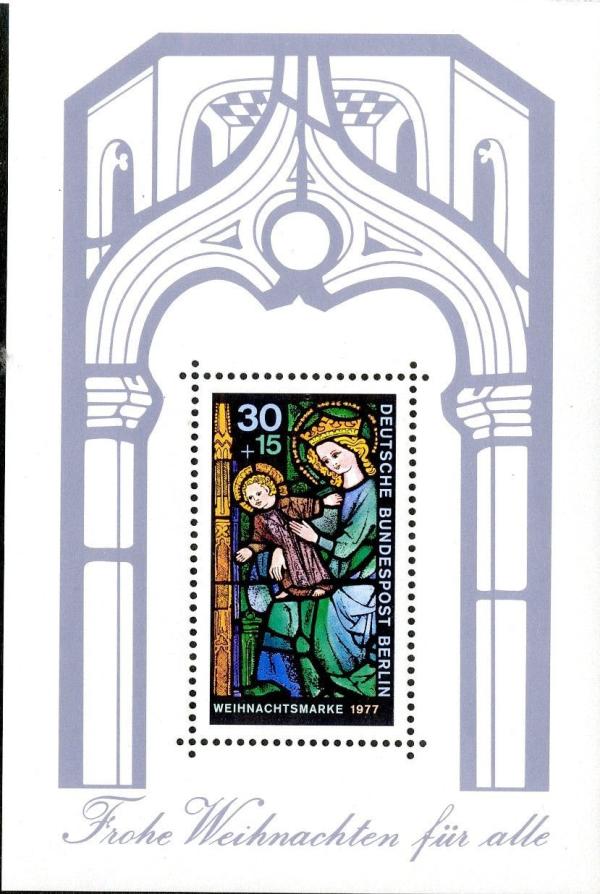 Europe | Mary With Child Germany Berlin Christmas Postage Stamp Souvenir Sheet Issued 1977 Multicolor Europe Europe