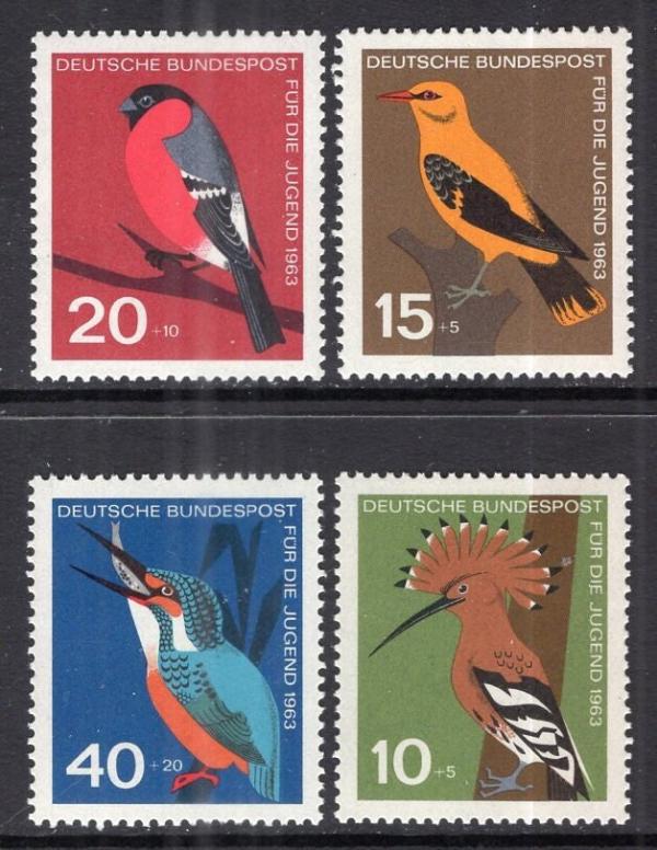 Europe | Native Birds Set of Four Germany Postage Stamps Issued 1963 Multicolor Europe Europe