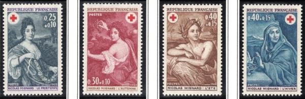 Europe | Paintings Mignard Set of Four France Red Cross Postage Stamps Issued 1968 Multicolor Europe Europe