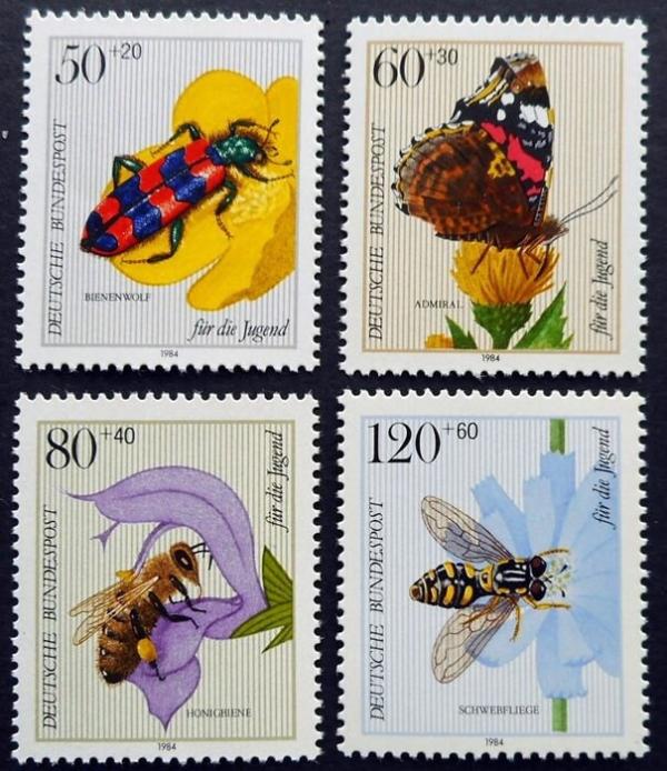 Europe | Pollinating Insects Set of Four Germany Postage Stamps Issued 1984 Multicolor Europe Europe
