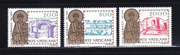 Europe | Pope Damasus I Set of Three Vatican City Postage Stamps Issued 1984 Multicolor Europe Europe
