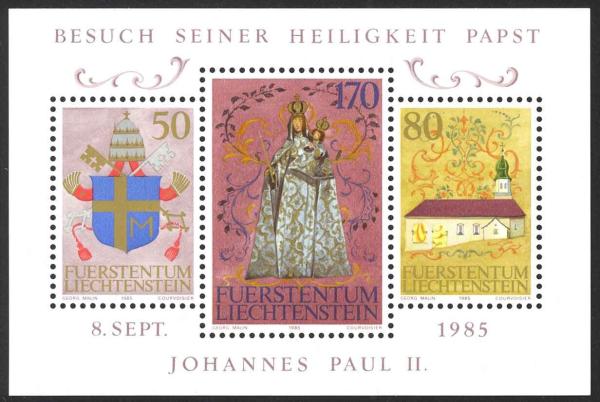 Europe | Pope John Paul II Liechtenstein Souvenir Sheet of Three Postage Stamps Issued 1985 Multicolor Europe Europe