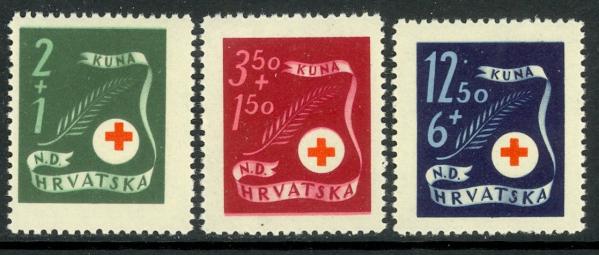 Europe | Red Cross Set of Three Croatia Postage Stamps Issued 1944 Multicolor Europe Europe