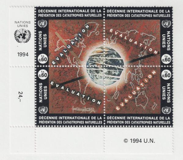 Europe | Reduction of Natural Disasters UN Geneva Souvenir Sheet of Four Postage Stamps Issued 1994 Multicolor Europe Europe
