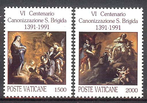 Europe | Saint Bridget Set of Two Vatican City Postage Stamps Issued 1991 Multicolor Europe Europe