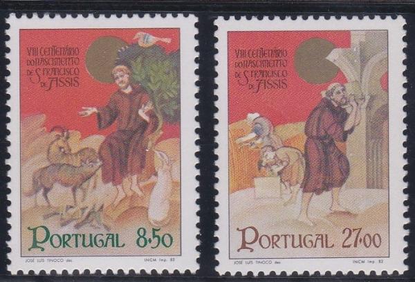 Europe | Saint Francis of Assisi Set of Two Portugal Postage Stamps Issued 1982 Multicolor Europe Europe