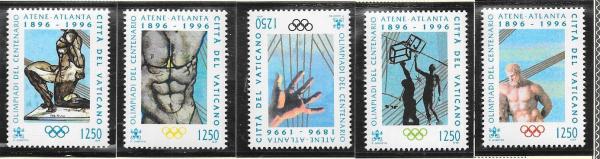 Europe | Summer Olympics Set of Five Vatican City Postage Stamps Issued 1996 Multicolor Europe Europe
