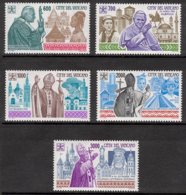 Europe | Travels of John Paul II in 1993 Set of Five Vatican City Postage Stamps Multicolor Europe Europe