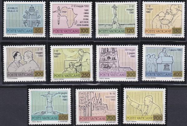 Europe | Travels of John Paul II Set of Eleven Vatican City Postage Stamps Issued 1981 Multicolor Europe Europe