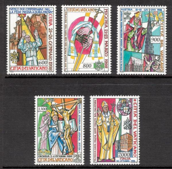Europe | Travels of Pope John Paul II Set of Five Collectible Vatican City Postage Stamps Issued 1999 Multicolor Europe Europe
