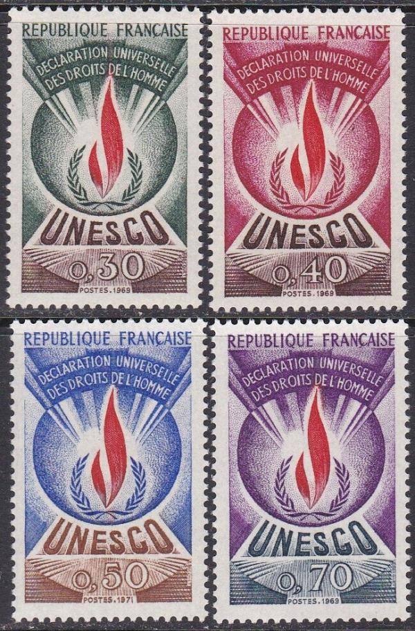 Europe | UNESCO Set of Four France Official Postage Stamps Issued 1969-71 Multicolor Europe Europe