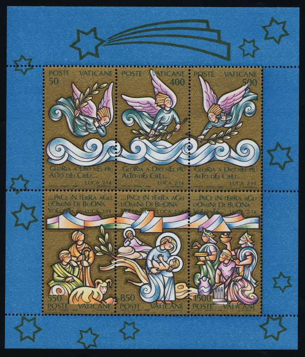 Europe | Vatican City Christmas Angels Souvenir Sheet of Six Postage Stamps Issued 1988 Multicolor Europe Europe