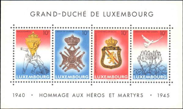 Europe | World War II Heroes Souvenir Sheet of Four Luxembourg Postage Stamps Issued 1985 Multicolor Europe Europe
