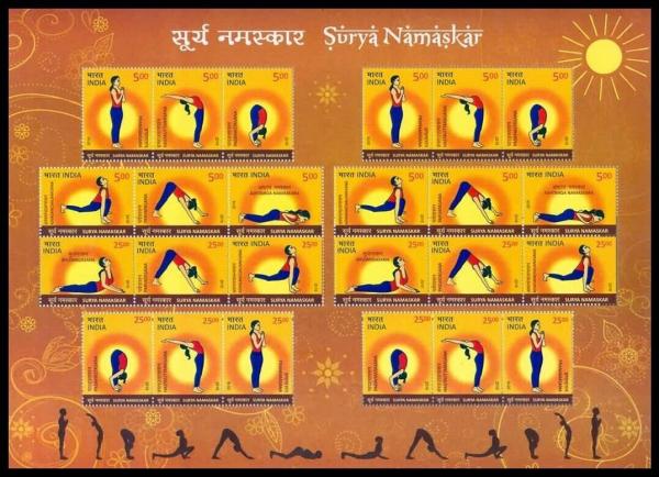 India | Yoga Poses Sheet of Twenty-Four India Postage Stamps Issued 2016 Multicolor India India