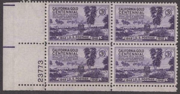 United States | 1948 California Gold Rush Centennial Plate Block of Four US 3-Cent Postage Stamps Mint Never Hinged Stamp United States