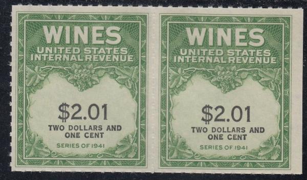 United States | 1951 Pair of Two Dollar and 1-Cent United States Wine Revenue Stamps Stamp United States