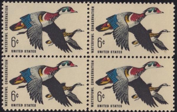 United States | 1968 Waterfowl Conservation Block of Four 6-Cent US Postage Stamps Mint Never Hinged Multicolored Stamp Multicolored