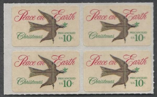 United States | 1974 Christmas Peace on Earth Block of Four 10-Cent United States Postage Stamps  Multicolored Stamp Multicolored