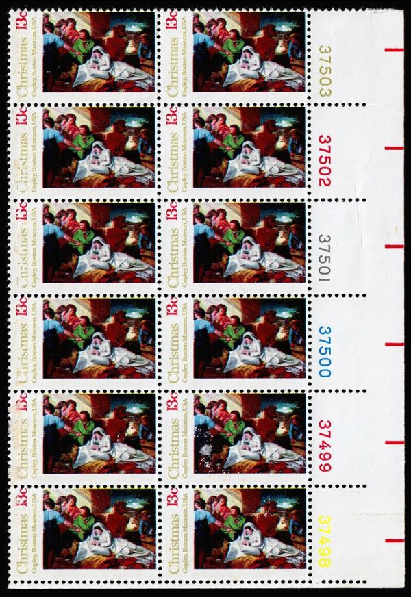 United States | 1976 Traditional Christmas Nativity Plate Block of Twelve 13-Cent US Postage Stamps Mint Never Hinged Multicolored Stamp Multicolored