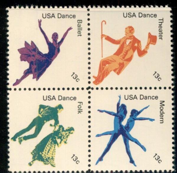 United States | 1978 American Dance Block of Four 13-Cent United States Postage Stamps Multicolored Stamp Multicolored
