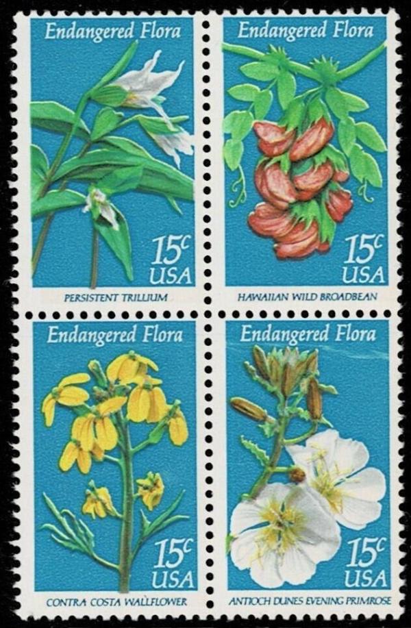 United States | 1979 Endangered Flora Block of Four 15-Cent United States Postage Stamps Multicolored Stamp Multicolored