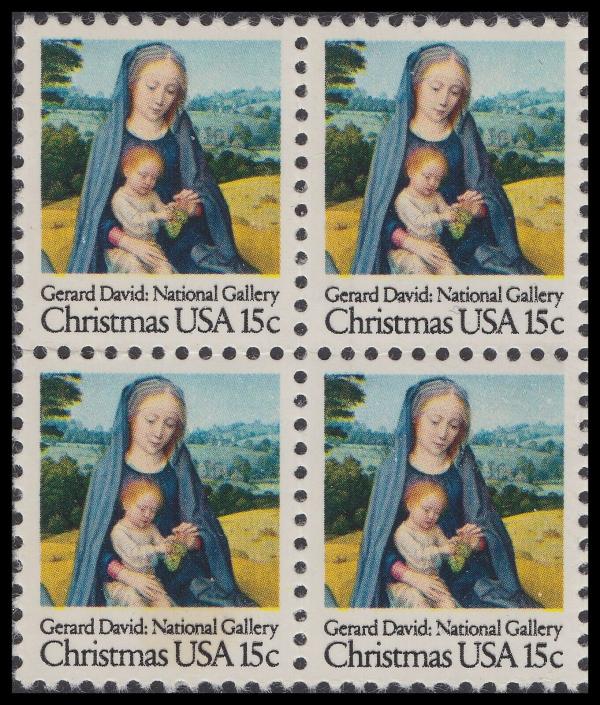 United States | 1979 Virgin and Child Traditional Christmas Block of Four 15-Cent US Postage Stamps Mint Never Hinged Multicolored Stamp Multicolored