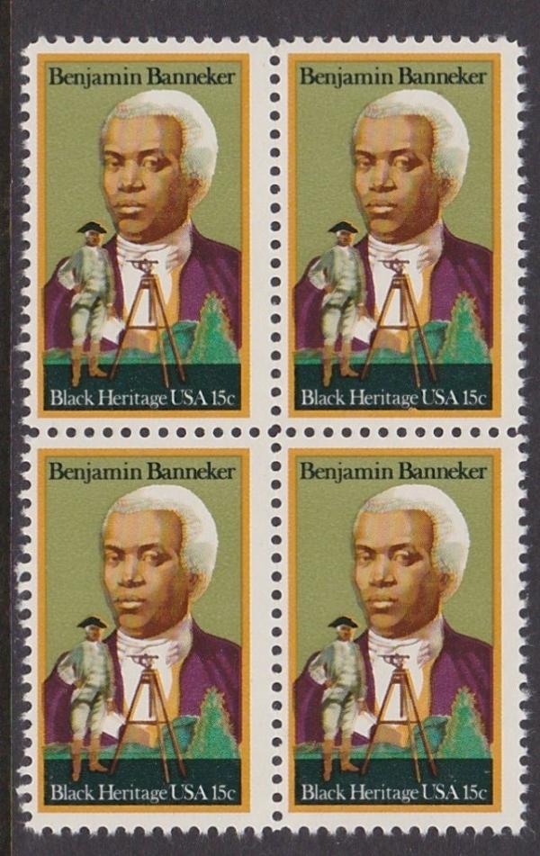 United States | 1980 Benjamin Banneker Black Heritage Block of Four 15-Cent United States Postage Stamps Multicolored Stamp Multicolored