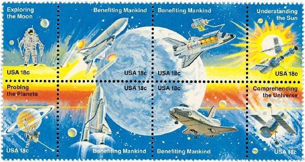 United States | 1981 Space Achievement Block of Eight 18-Cent US Postage Stamps Mint Never Hinged Multicolored Stamp Multicolored