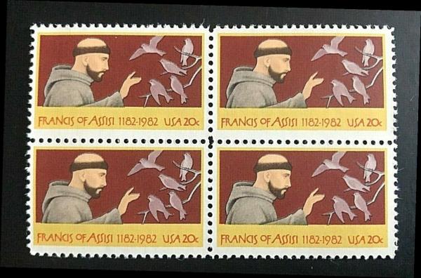 United States | 1982 Francis of Assisi Block of Four 20-Cent United States Postage Stamps Multicolored Stamp Multicolored