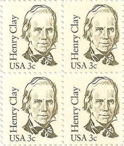 United States | 1983 3c Henry Clay Block of 4 US Postage Stamps Mint Never Hinged Olive green Stamp Olive green
