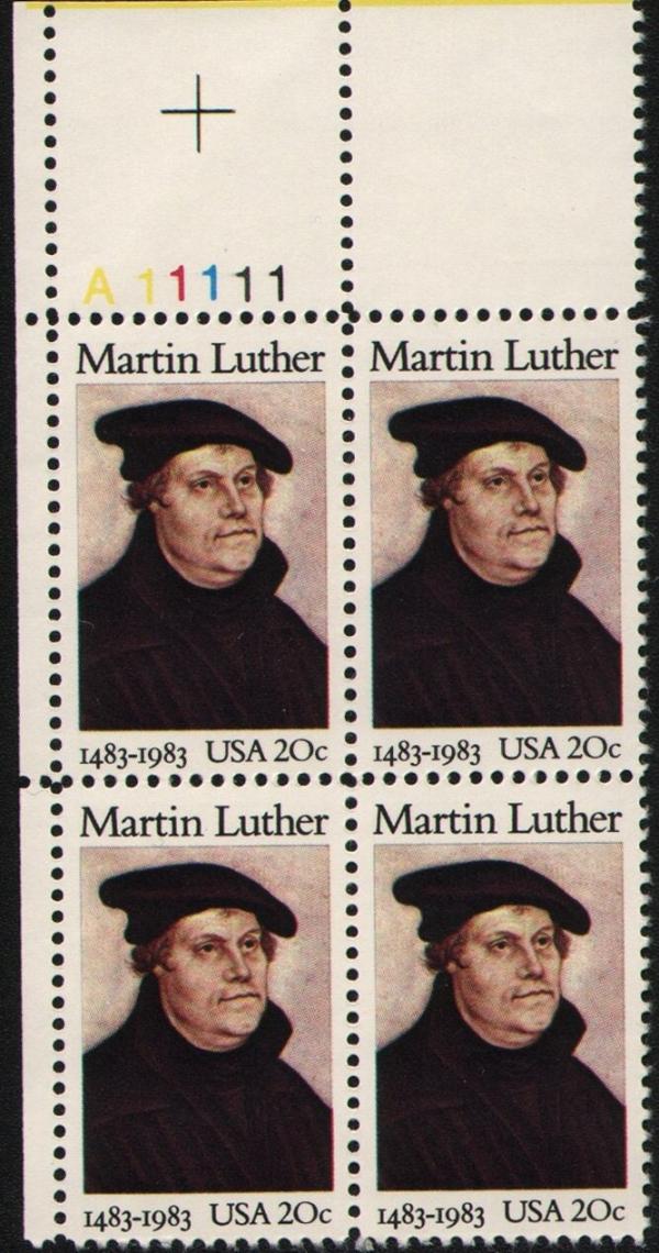 United States | 1983 Martin Luther Plate Block of Four 20-Cent United States Postage Stamps Multicolored Stamp Multicolored