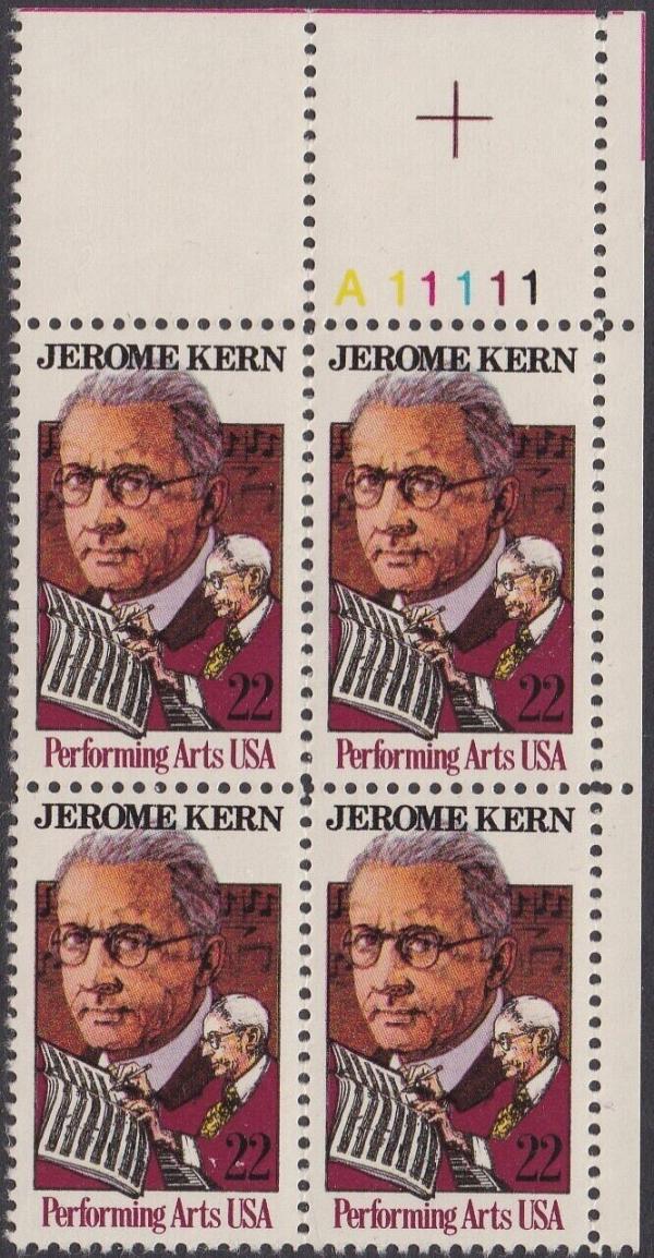 United States | 1985 Jerome Kern Plate Block of Four 22-Cent United States Postage Stamps Multicolored Stamp Multicolored