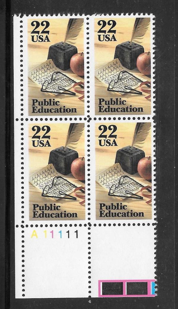 United States | 1985 Public Education in America Plate Block of Four 22-Cent United States Postage Stamps Multicolored Stamp Multicolored