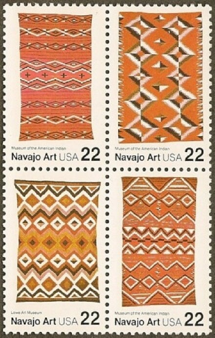 United States | 1986 Navajo Blankets Block of Four 22-Cent United States Postage Stamps Multicolored. Stamp Multicolored